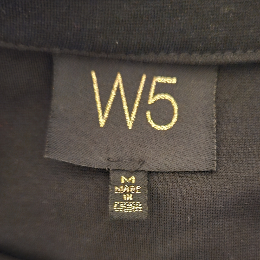 W5 (Anthropologie) Med Black Embroidered Moto Jacket Asymmetrical Zip - Picture 3 of 10